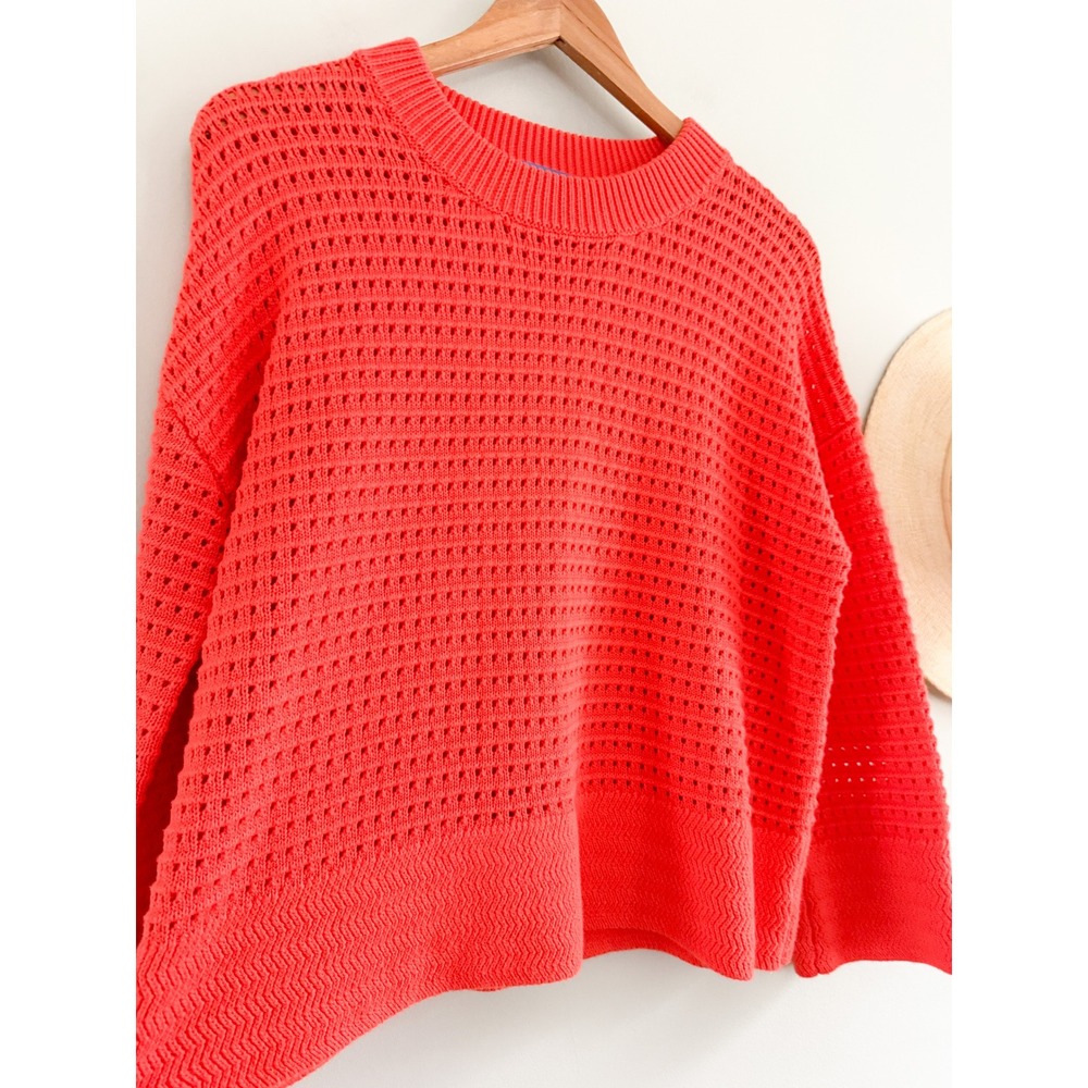 Alice Walk | Cotton Cashmere Crochet Pullover Sweater Papaya | Sz XS - Picture 5 of 10